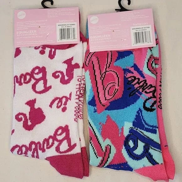Barbie Crew Socks 2-Pack Pink White Blue Size 9-13 Retro Y2K Style - Picture 2 of 3